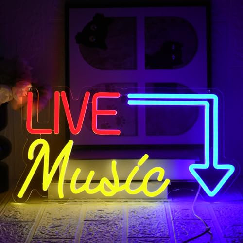 UExnkj-Y Live Music Insegna al Neon Music Luce al Neon con interruttore dimmerabile alimentato tramite USB Lettere Segno al neon Illuminazione Segno per Bar Musica Stadio Nightclub Party