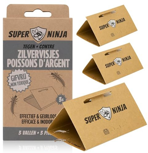 Super Ninja Trampa Pececillos de Plata – Pack de 4, Anti Pececillos de Plata con Atrayente Integrado, Inodora y No Tóxica, Trampas Adhesivas para Cocina, Baño y Sótano – Dura hasta 3 Meses
