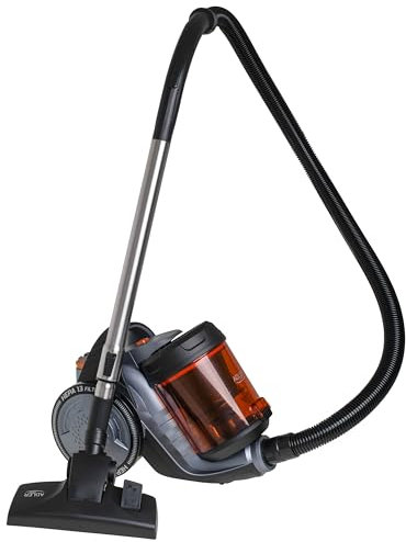 Adler Aspiradora sin Bolsa Ciclónica AD7065, HEPA 13, Filtración ciclónica, Depósito 1,6L, Flujo de Aire máximo: 27 litros/Segundo, Gris y Naranja, con 5 Accesorios, Potencia Nominal: 700 W