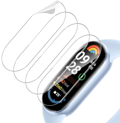 Holilo 4 Piezas TPU Protector de Pantalla para Xiaomi Smart Mi Band 9, 9H Dureza Anti-Arañazos Anti-Huella Sin Burbujas 3D Cobertura Película Protectora de Cobertura