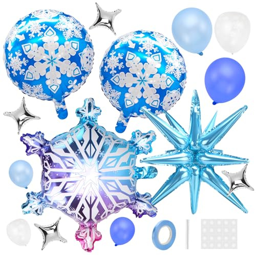 CHRI 29 Stück Schneeflocken Folienballons XXL Deko Set für Mädchen | Magischer Winter Eisprinzessin Theme Ballons Deko 55cm Große Geburtstagsdeko für Kindergeburtstag 3 -10 jahre Mädchen