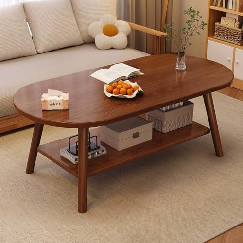 Ovaler Couchtisch mit offenem Regal, 2-stufiger Wohnzimmer-Mitteltisch for Wohnzimmer, Innenbereich, Wohndekor, zur Aufbewahrung von Pflanzen, Büchern