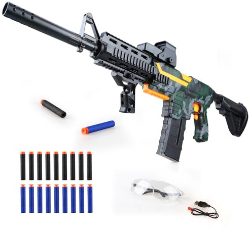 SK MISS Spielzeug Pistole Mit Munition, Elektrische Spielzeugpistole FüR Jungen, Spielzeug-Schaumstoffpistole Mit Zielfernrohr, 20 Weiche Kugeln, Automatische Dartpistole FüR Jungen Ab 14+ Jahren