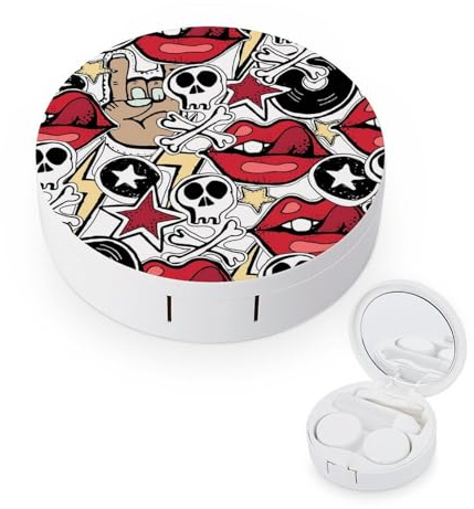 fkgvwo Contact Lens Case Red Lips Skull Contact Lens Holder Box Container Soak Storage Kit