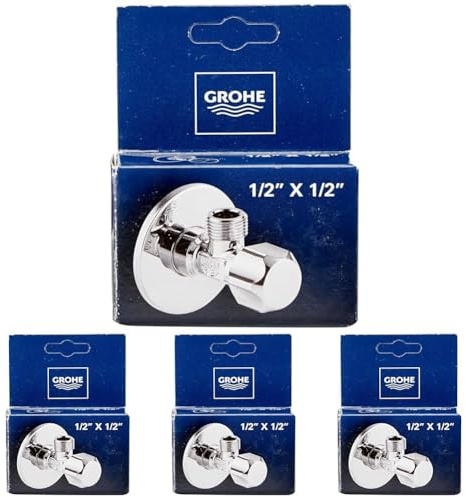 GROHE Technique de Sécurité - Raccord Mural à Clapet d'Angle 1/2 Pouce, Sortie 1/2 Pouce, avec Chambre à Graisse et Double Joint Torique 22032000, Gris (Lot de 4)