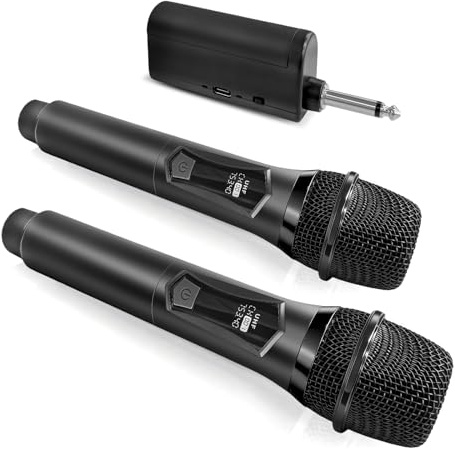 AMFUN Microphone Wireless,Wireless Microphones with One-to-One Chip Connection,160 FT Distance Receiving,Rechargeable Receiver,12H Duration,Wireless Microphones for Singing,DJ,Home Party