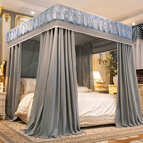 Betthimmel mit 4 Eckpfosten, einfarbig, für Mädchenbett, für Twin/Full/Queen/King-Size-Bett, Erwachsenenschlafzimmer, Kinderzimmer, Vorhang, Netz, Dekoration (grau, voll)
