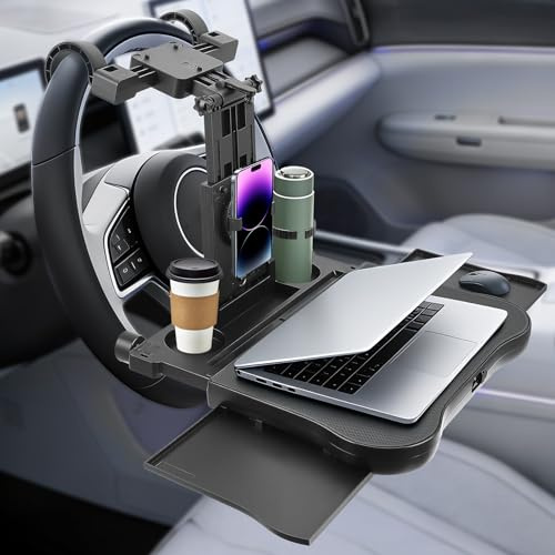 Yapasopu Autositz Tablett 20 kg, Auto Tisch für Rücksitz Beifahrer, 360° drehbarer Computertisch mit Rückenlehne, Getränkehalter, multifunktionaler Klapptisch, Klappbar Einstellbar