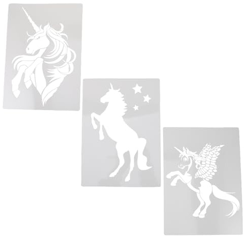 DECORNIJIA Pochoirs Artistiques Licorne et Cheval, Lot de 3 Modèles Rigides pour Peinture sur Toile, Bois et Panneaux, pour Projets Créatifs de Noël en Famille