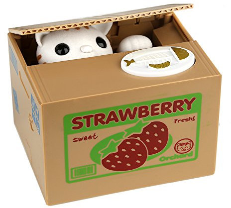 HmiL-U Stealing Coin Money Box Automatic Stealing Coin Cent Penny Cat Piggy Bank With Voice Christmas/Birthday Gift for Kids Child (Strawberry-Cat)