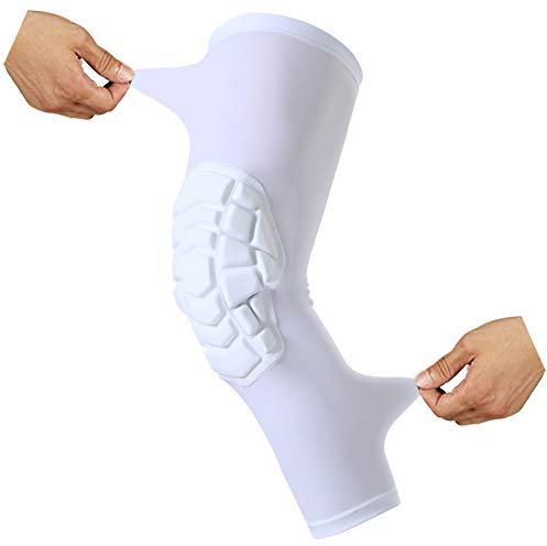 Hex Knieschützer, Kompressions-Beinmanschette, Kniebandage für alle Sportarten, Wrestling-Protektoren, Jugend- und Erwachsenengrößen, einzeln und paarweise (Weiß, 2 Stück, groß)