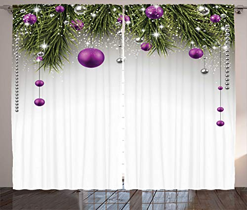 ABAKUHAUS Weihnachten Rustikaler Vorhang, Baum, Wohnzimmer Universalband Gardinen mit Schlaufen und Haken, 280 x 225 cm, Grau Lila