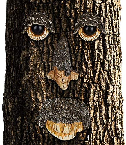 Relaxdays Baumgesicht Naturgeist, 4-teilig, Baumstamm Deko, wetterfest, Baumdeko zum Hängen, Gartendeko, braun/beige, 8.5 x 11 x 3 cm
