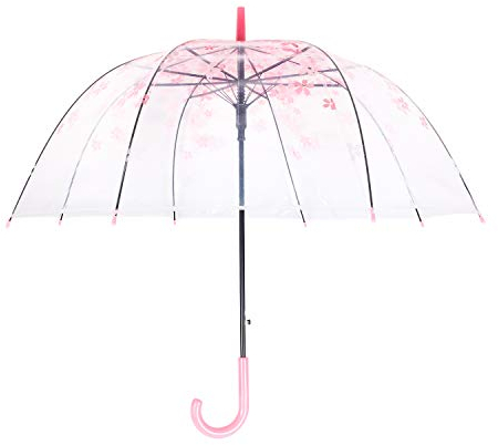 ThreeH Eleganter Arch Regenschirm Winddicht Dicke transparente Kirsche Niedlicher Entwurfs-romantischer Langer Griff-Regen Regenschirm KS11 Rosa