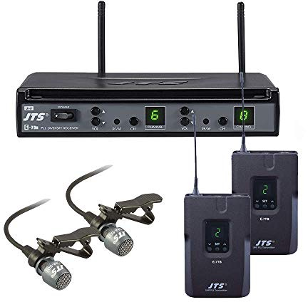 JTS E7-DU Beltpack System UHF Wireless Radio Microfono Risvolto Conferenza