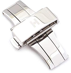 HIRSCH Unisex Faltschließe für Uhrenarmbänder L316 Edelstahl Modell Pusher 20 mm Silberfarben, poliert