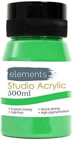 Elements 500ml Acrylic Paint 500 ml Tub - Quick Drying Acrylic Paints with High Pigment and Vibrant Colour Pigment Cadmium Green