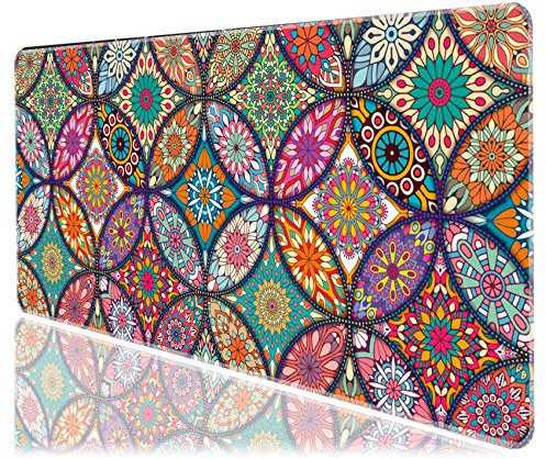 Tapis de souris de jeu de taille moyenne, 70 x 30 x 0,2,5 cm, avec bords cousus, base en caoutchouc antidérapant, grand tapis de bureau (fleur colorée, taille M)