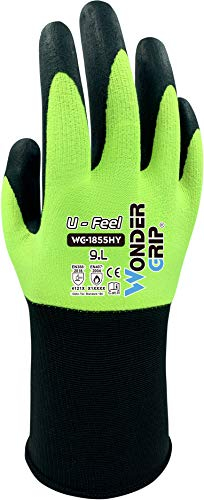 Wonder Grip WG-1855HY U-Feel - Arbeitshandschuhe mit Nitrilbeschichtung, Werkstatthandschuh für feinmechanik, Hitzeschutzhandschuh, Touchscreen- Handschuh, gr M / 8, Gelb