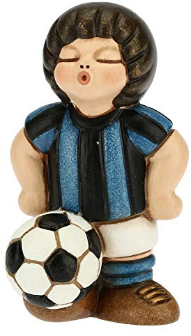 THUN - Soprammobile Bimbo Calciatore Nero-Azzurro - Accessori Cameretta e Bomboniere - Linea Bomboniera - Formato Piccolo - Ceramica - 4,5 x 4,5 x 7 h cm
