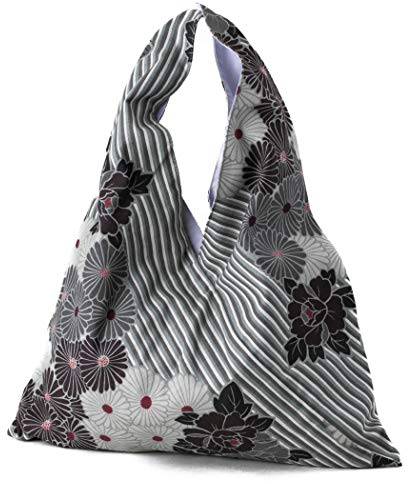 NOREN】 Japanischer Furoshiki Tasche (Retro Flower/Schwarz) 100% Baumwolle Stoff-Tote Bag Handtasche/Stoffbeutel Shopper Faltbar Wiederverwendbar