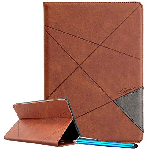 LEMORRY Hülle für Amazon Fire HD 10 (2017), Premium Leder Tablet Hülle Flip Cover mit Kartenfächern, Ständer, Hidden-Magnetic, [Auto Schlaf & Aufwachen] (Braun)