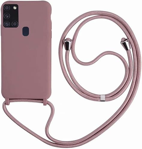 Ququcheng Coque Compatible avec Samsung Galaxy A21S,Collier pour Étui Colliers de cellulaire Corde Silicone avec Cordon Case TPU Bumper pour Samsung Galaxy A21S-Rose Or