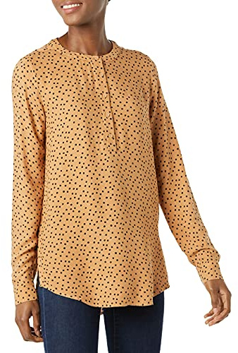Amazon Essentials Blouse Tissée à Manches Longues Femme, Noir Chameau Points, M