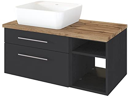 Waschbeckenunterschrank Dasa (links) 90 cm mit 2 Schubladen – Graphit/Grau matt
