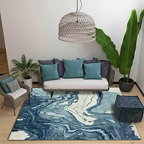 Aaronlston Tapis De Zone Moderne, Bleu De Style Chinois Bleu Tapis De Peinture Aquarelle De Style Chinois pour Salon Chambre à Coucher Dortoir Décor à La Maison Grand Sol(Size:80x160cm/2.6x5.2ft)