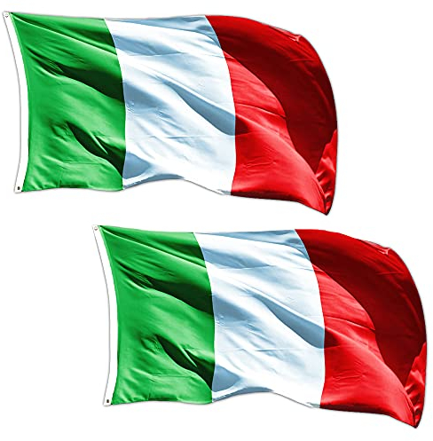 GUSTO 2 Bandiere Italia 90 x 150 cm con 2 Occhielli in Metallo Tessuto Resistente allo Sbandieramento e Intemperie Nazionale Italiana Tricolore (2pcs - Italia)