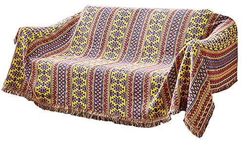 TYTUOO Überwurf Decke Reine Sofa Tagesdecke Patchwork Strickdecke Baumwolle Gewebt Böhmische Decke für Bett Büro Couch und Sofa (A)