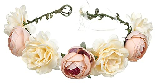 MsdeBersSKER Blumenkrone Braut Accessoires Kopfschmuck Kinder Mädchen Blumenkranz Fairy Blumen-Haarkranz Blumen Frauen Boho Blumenkranz für Mädchen, Muttertag, Hochzeit Party, Strand Party, Rosa