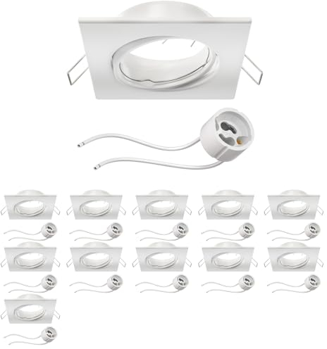 ledscom.de 12 Stück Deckeneinbaurahmen RIR Einbaurahmen weiß matt eckig schwenkbar (LED/Halogen/GU10/MR16/PAR16/50mm) inkl. GU10 Fassung