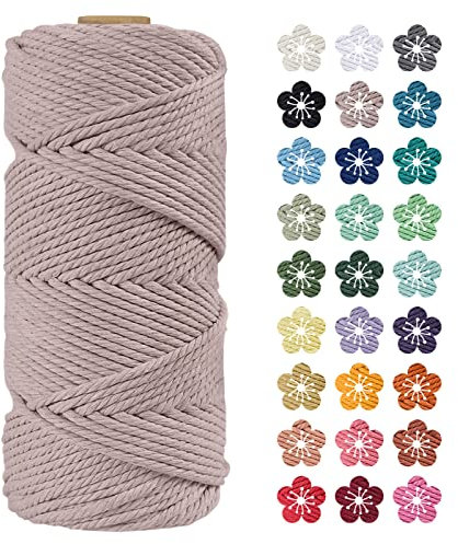 LEREATI Makramee Garn 4mm x 100m Hanfgrau Baumwollkordel Natur Baumwollseil Farbig Baumwollgarn, Macrame Cord 4mm für DIY Geflochten, Makramee Deko, Hängepflanze, Wandbehang, Vorhang