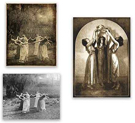 Vintagethree Witches Dancing Canvas Painting 3 Pieces Wall Art Print Ritual Circle Dance Photo Poster Wicca Pagan Sorceress Priestess 12X16 Kein Rahmen