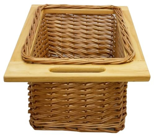 Ausziehbarer Weidenkorb Küche Rattan 400mm Küchenkörbe Aufbewahrung Lagerung Speisekammer Unterschrank & Läufer Buche massiv 40cm Landhausstil 100% handgefertigt Befestigungssatz inklusive - Braun