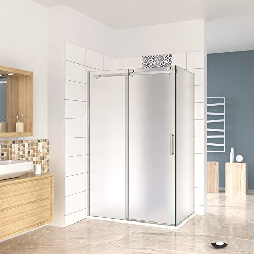 195 cm Box Doccia Angolare Porta Scorrevole 120 cm Ingresso Destro con Parete Fissa 80 cm in Vetro da 8 mm Temperato Satinato Cromo Lucido