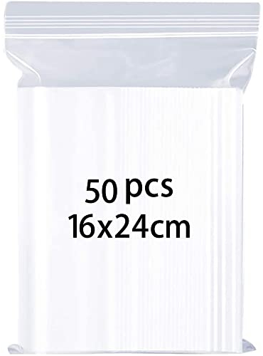 50pcs Resealable Clear Plastic Bags, 16x24cm Sealed Storage Pouches,Thickening and Durable,Press Seal Bags,Apply to Kitchen Office Stationery Storage Bag,Reusable Shopper Bags