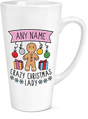 Personalised Name Crazy Christmas Lady Festive 17oz Large Latte Mug Cup