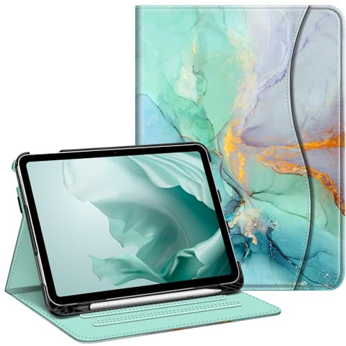 FINTIE Case for iPad (A16) 11th Generation 11 Inch (2025), iPad 10th Generation 10.9 Inch (2022), Multi-Angle Viewing Stand Cover w/Pencil Holder & Pocket, Auto Sleep/Wake, Emerald Marble