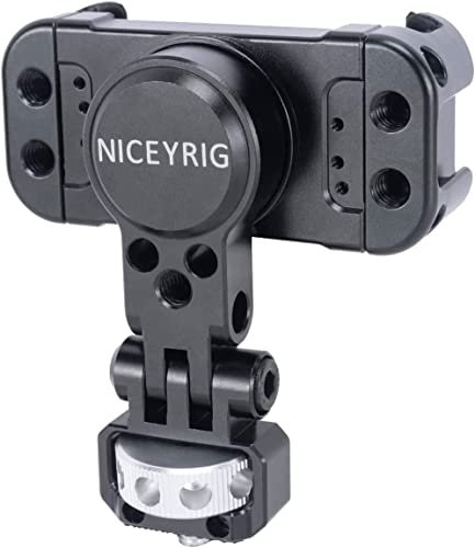 NICEYRIG Smartphone Tripod Mount Aluminum Alloy,Phone Stand Holder Clamp with 1/4 Mount 360° Rotation and 180° Tilt for DSLR and Mirror-less, Cinema Camera, Camcorder Cage Rig - 519