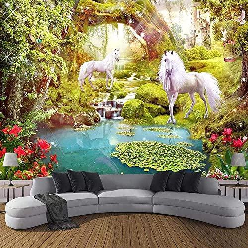 Self-Adhesive Wall Paper Murals Unicorn Animal Horse 3D Effect Including Paste Living Room Office Bedroom Children'S Room Dining Room Corridor Wall Poster Wall Art Decorative Wa 300 (W) x 210 (H) cm