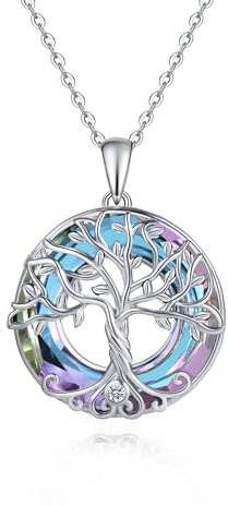 Fryneauy Collana Dell'Albero Della Vita In Argento 925 Ciondolo Dell'Albero Della Famiglia Gioielli Di Cristallo Viola Regali Per Donne Ragazze Mamma
