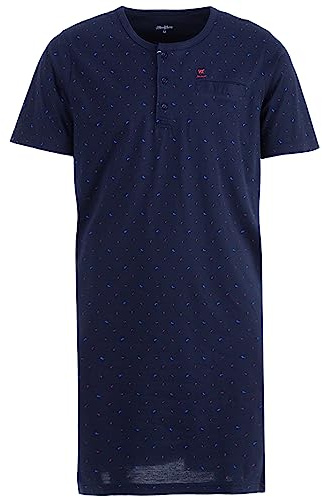 Henry Terre Herren Nachthemd Kurzarm Tropfen Rundhals Tasche Schlafshirt Knöpfe
