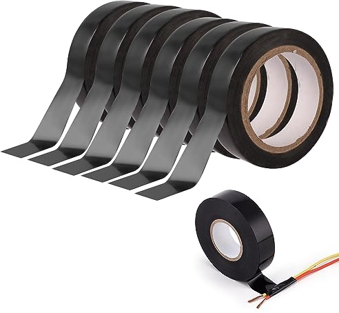Connextion 6 Bände Electrical Tape 18mm x 20m Elektrisches Isolierband Wasserdicht Schwarzes Klebeband für Elektriker Verdrahtungsprojekte und Reparaturen (6)