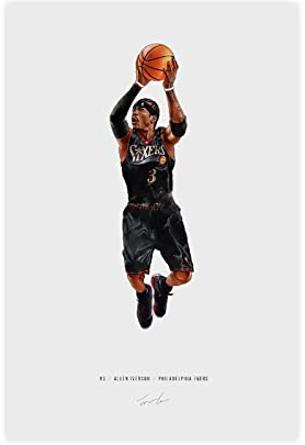 ZAPORA Allen Iverson Poster Basketballspieler, signiertes Poster, Leinwand, Poster, Schlafzimmer, Dekoration, Sport, Landschaft, Büro, Raumdekoration, Geschenk, ungerahmt, 30 x 45 cm