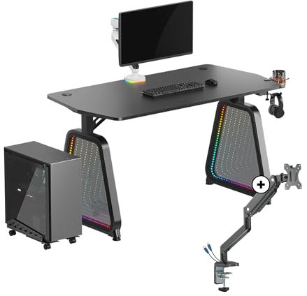 ULTRADESK Booster Computertisch Gaming-Schreibtisch + Branch Single Monitorarm - Komplette Set für Gamer - Gaming Tisch Platz für Zwei Monitore, Stahlgestell - Computerständer für bis 32' Monitore