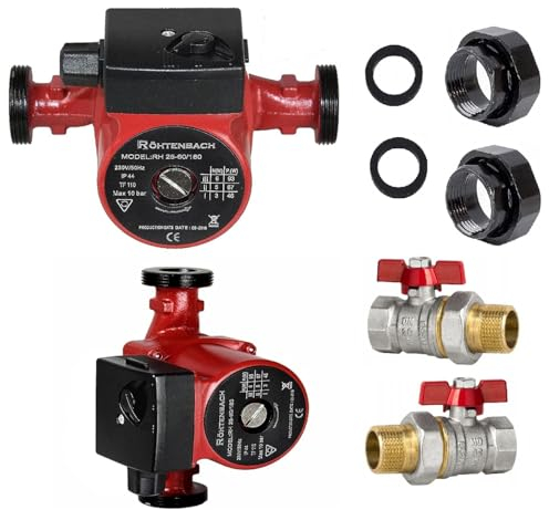 PAG Turbo GmbH® - Heizungspumpe Umwälzpumpe Röhtenbach 25-60/180 + Verschraubungen + Absperrhahn Ventile