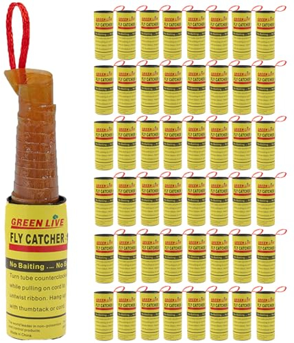 Panngu 48 Rollos Tira Atrapa-Moscas, Trampa para Moscas Juego de Moscas de Frutas pegajosas para Interiores y Exteriores, Amarillo Papel Fly Catcher